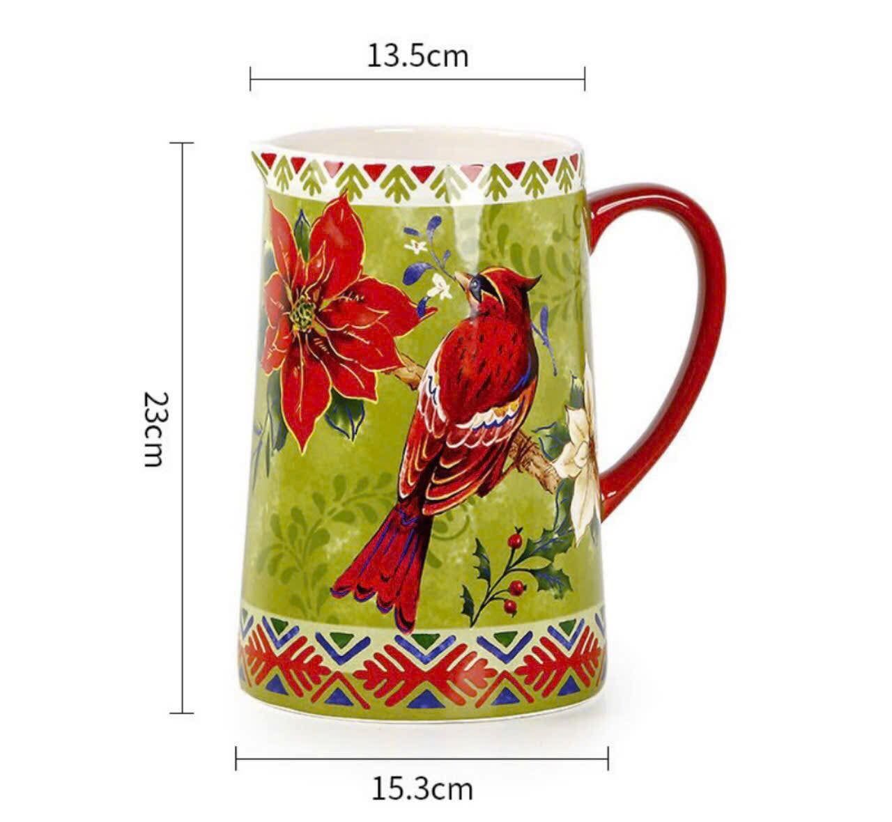 Bộ bình cốc kèm đĩa sứ 6 món Magrace hoạ tiết chim chào mào đỏ