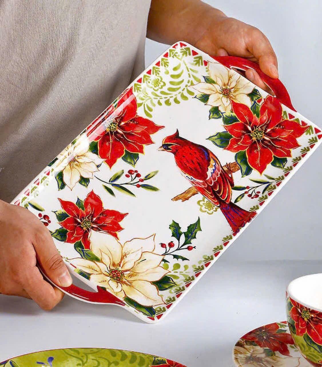 Bộ bình cốc kèm đĩa sứ 6 món Magrace hoạ tiết chim chào mào đỏ