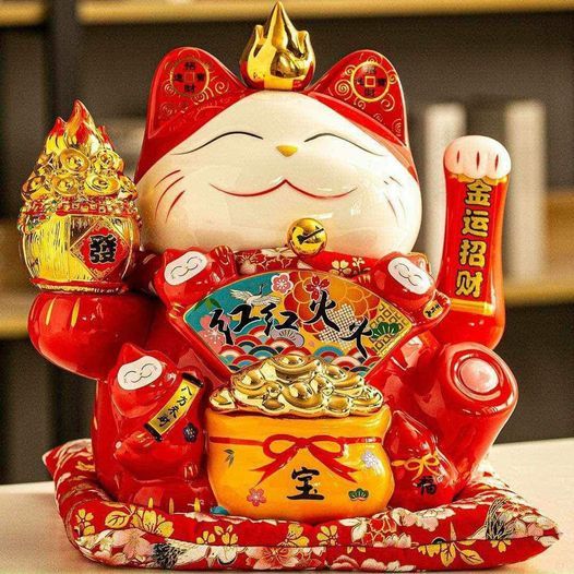 Mèo thần tài thịnh vượng đỏ size 35cm