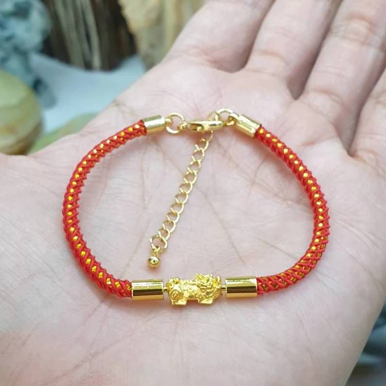 Vòng tay túi tiền Mini Pixiu / Piyao bằng vàng 24K