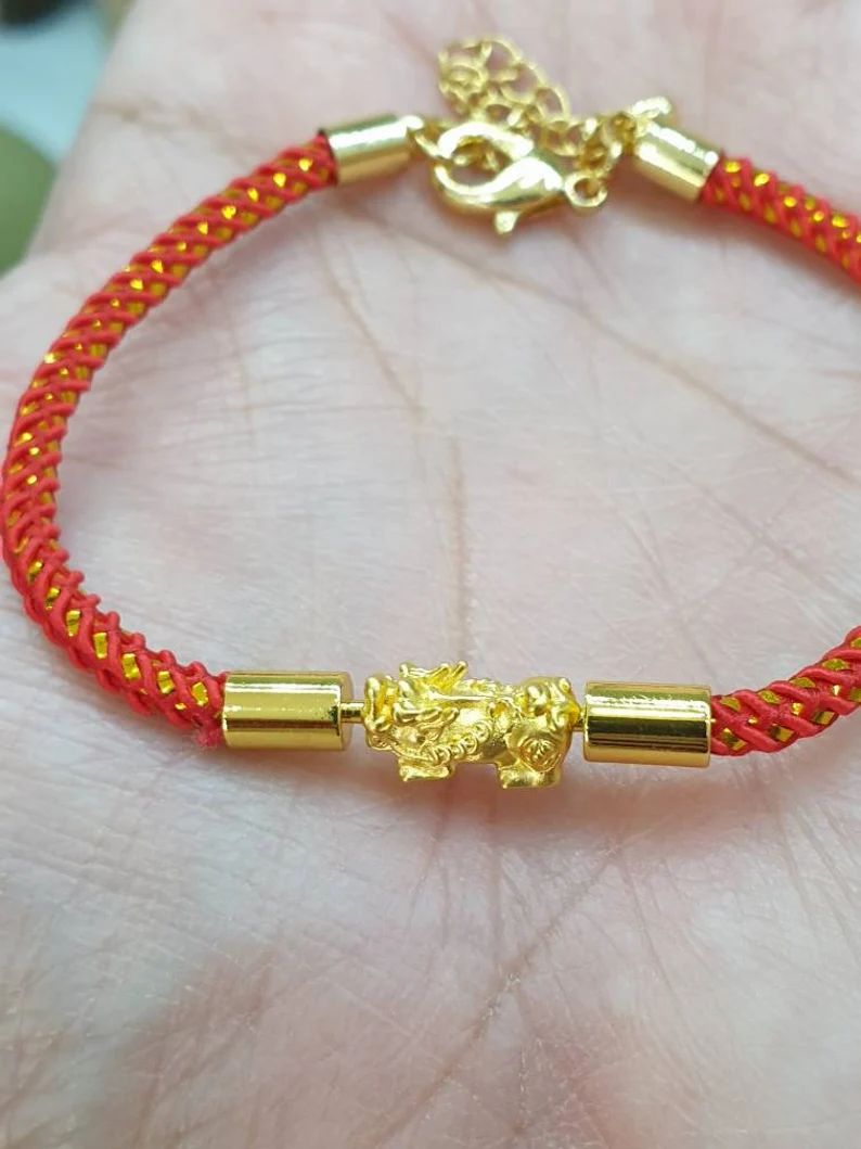 Vòng tay túi tiền Mini Pixiu / Piyao bằng vàng 24K