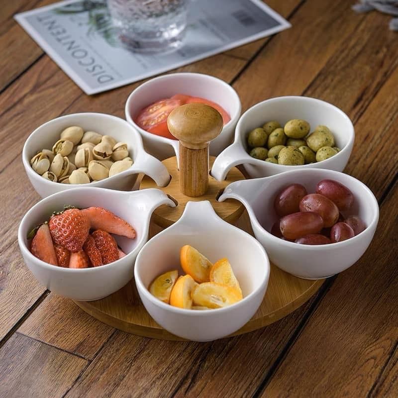 Bộ hũ chia đĩa đựng trái cây đĩa Bắc Âu có chân đế