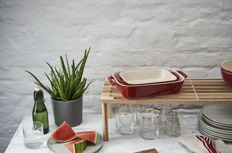 Bộ 2 khay gốm chữ nhật bỏ lò Staub