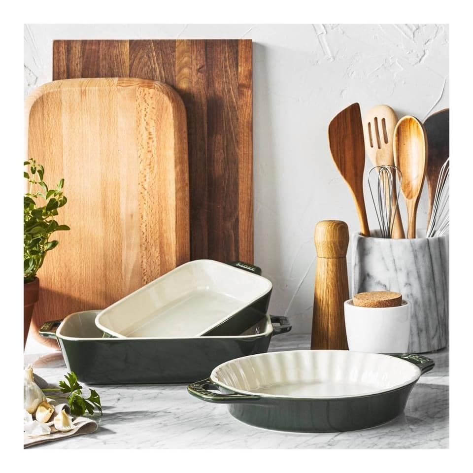 Bộ 2 khay gốm chữ nhật bỏ lò Staub