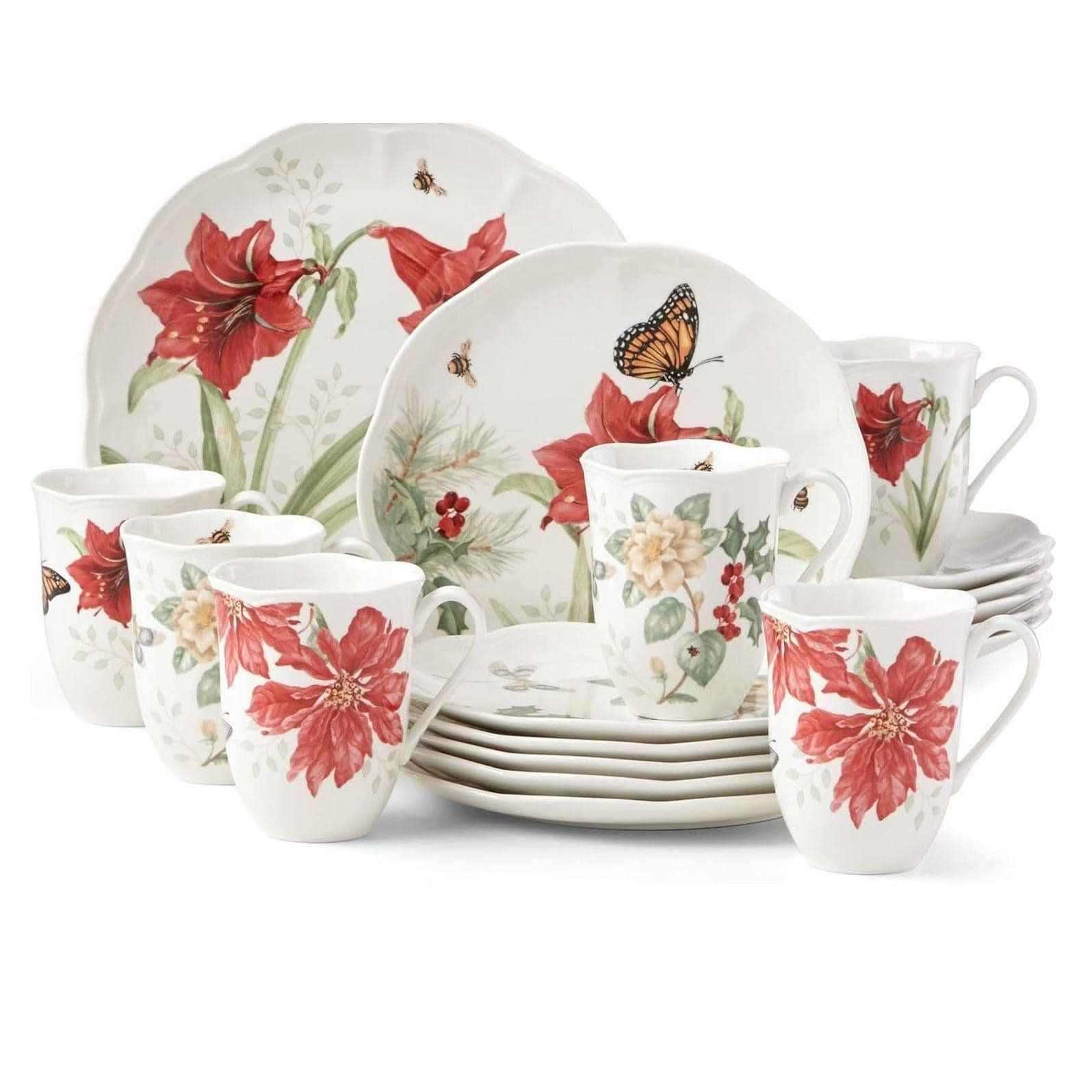 Bộ đĩa cốc 18 món Lenox Butterfly Meadow Holiday