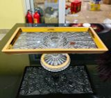 Khay dài chữ nhật có chân đế mạ vàng Gold Crystal