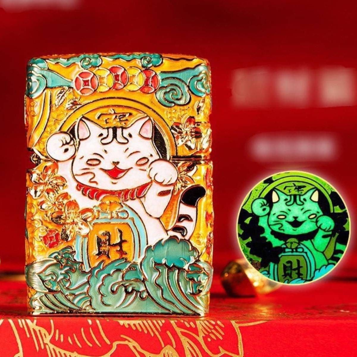 Bật lửa Zippo Mèo Thần Tài Dạ Quang