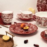 Bộ đồ ăn gốm sứ hoa hồng đỏ 12 món