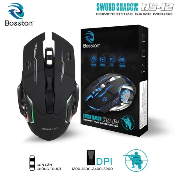 Chuột Gaming Bosston BS-12 Đen - Bh 12 Tháng
