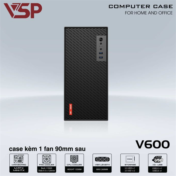 VỎ CASE MÁY TÍNH VSP V600 ĐEN