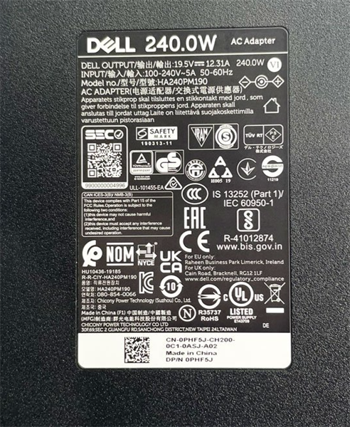 Sạc Dell 19.5V - 12.3A Slim Kim Lớn - Bh 03 tháng