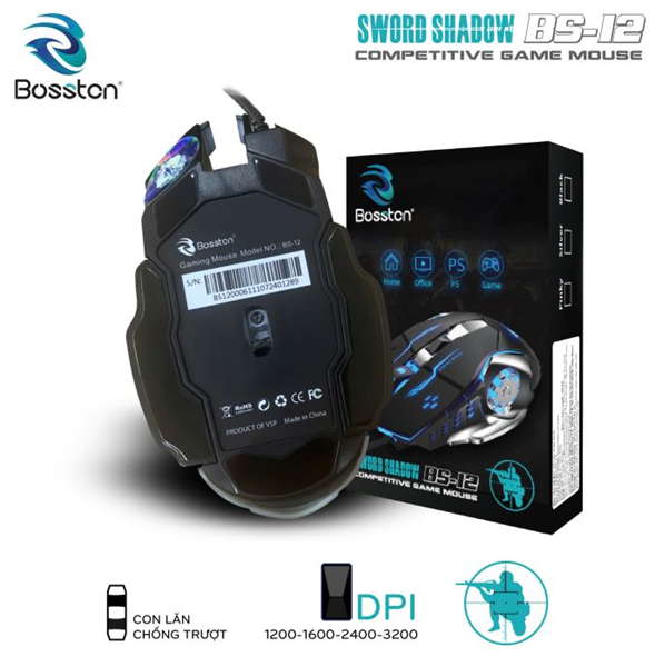 Chuột Gaming Bosston BS-12 Đen - Bh 12 Tháng