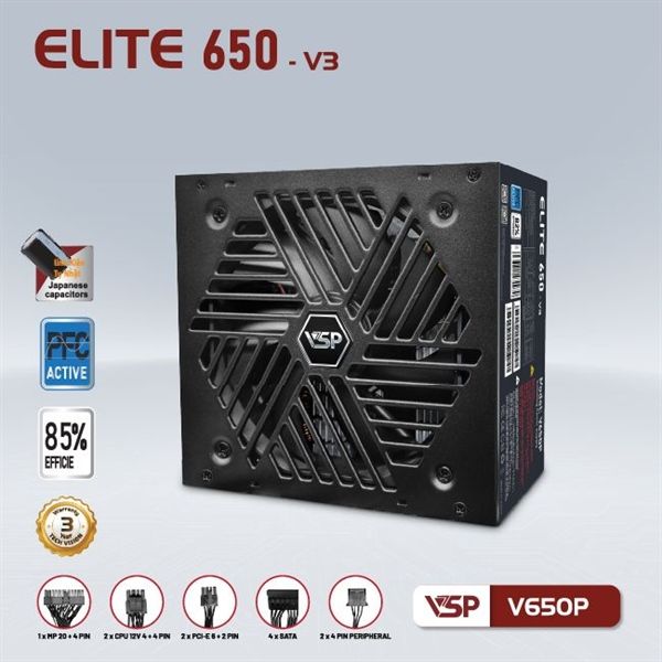 Nguồn VSP Elite V650P-V3 650W - Bh 24 tháng