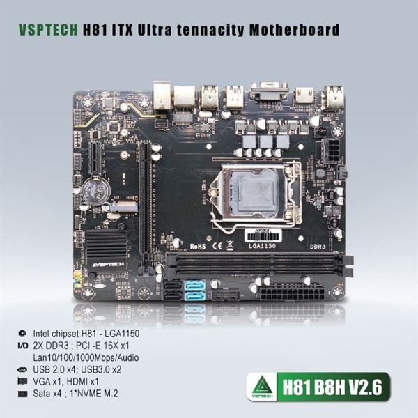 MAIN VSPTECH H81 B8HV2.6 - BH 24 THÁNG