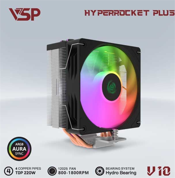 Tản Nhiệt Khí CPU VSP V10 - Màu Đen - Bh 06 Tháng