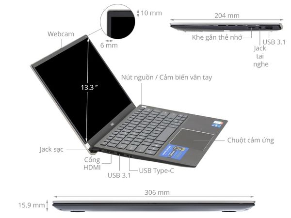 Dell Vostro 5301 i5 1135G7| RAM 8GB| NVME 512GB| 13.3 FHD Tràn Viền vỏ nhôm
