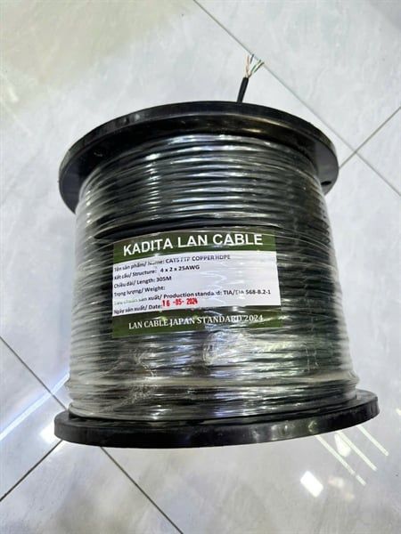 Cáp mạng Cat5e Kadita 8 lõi 305m ngoài trời Dầu + Bạc + vỏ PE