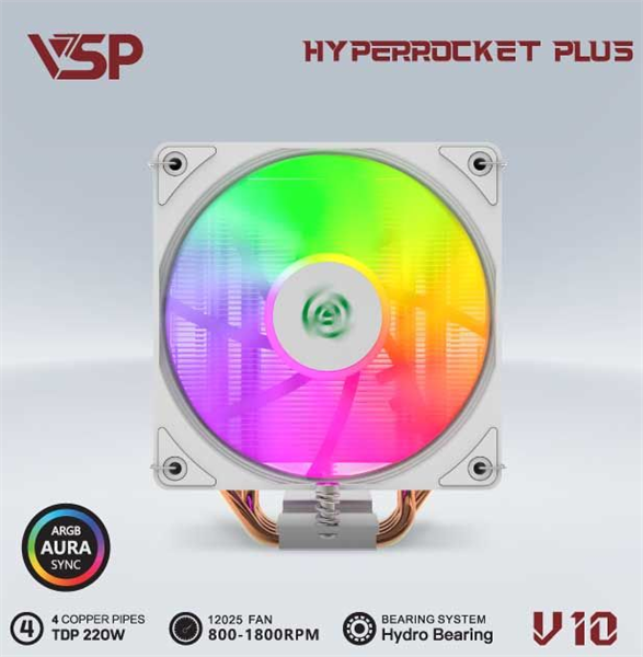 Tản Nhiệt CPU VSP V10 - Màu Trắng - Bh 06 Tháng