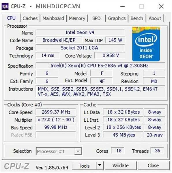 CPU Intel Xeon E5 2686 V4 Tray tm