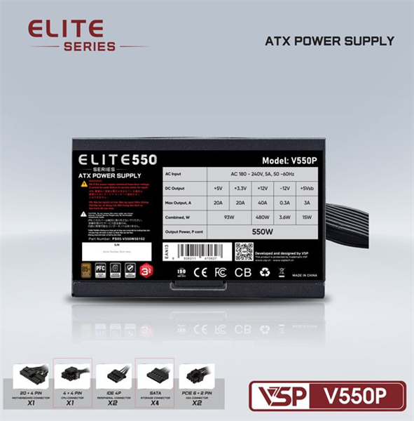 Nguồn VSP Elite V550P 550W - Bh 24 tháng