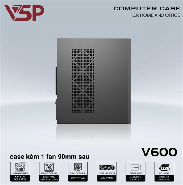VỎ CASE MÁY TÍNH VSP V600 ĐEN