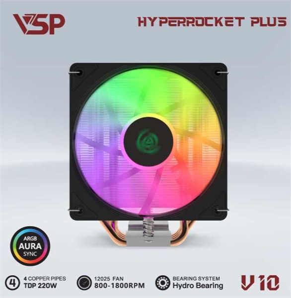 Tản Nhiệt Khí CPU VSP V10 - Màu Đen - Bh 06 Tháng