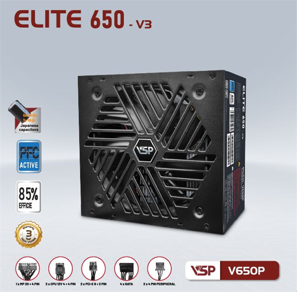 Nguồn VSP Elite V650P-V3 650W - Bh 24 tháng