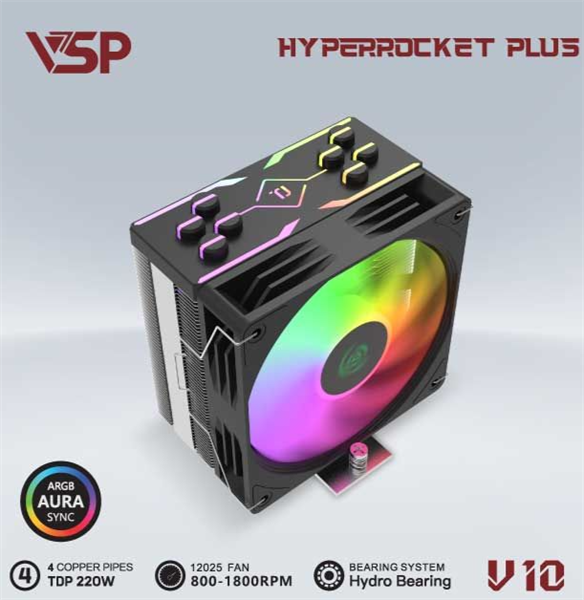 Tản Nhiệt Khí CPU VSP V10 - Màu Đen - Bh 06 Tháng