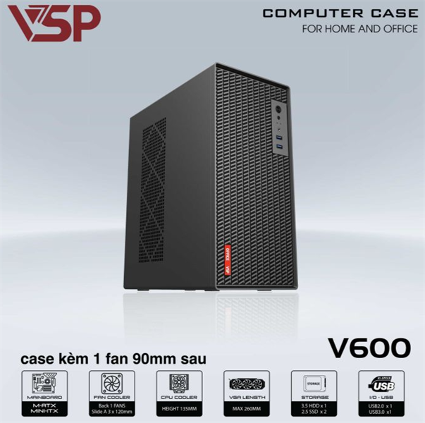 VỎ CASE MÁY TÍNH VSP V600 ĐEN