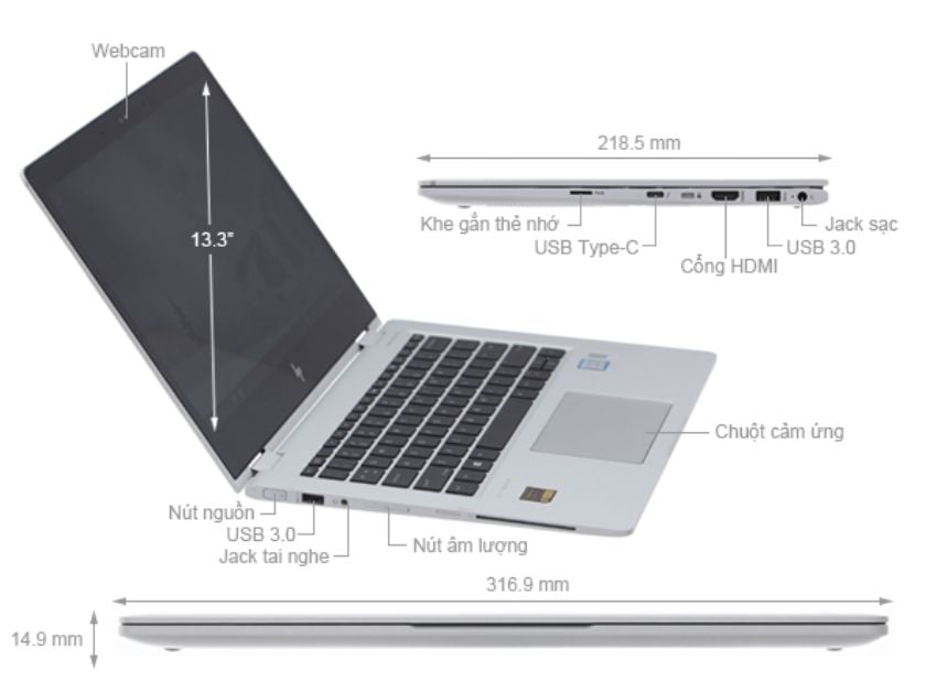 LAPTOP HP ELITEBOOK X360 1030 G2 i5 7200U| 8GB| 256GB 13.3inch FHD cảm ứng xoay 360