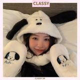  Nón lông ủ ấm hình chú chó trắng, siêu êm, siêu mịn PK1486 