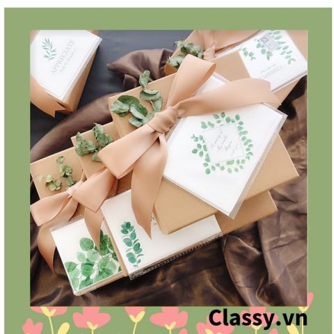  [GIAO HÀNG 7-25 NGÀY] COMBO 100 Thiệp Cổ điển Vintage in hình lá cây, giấy art sang trọng kèm phong bì giấy trắng và nhãn dán sticker Q627 