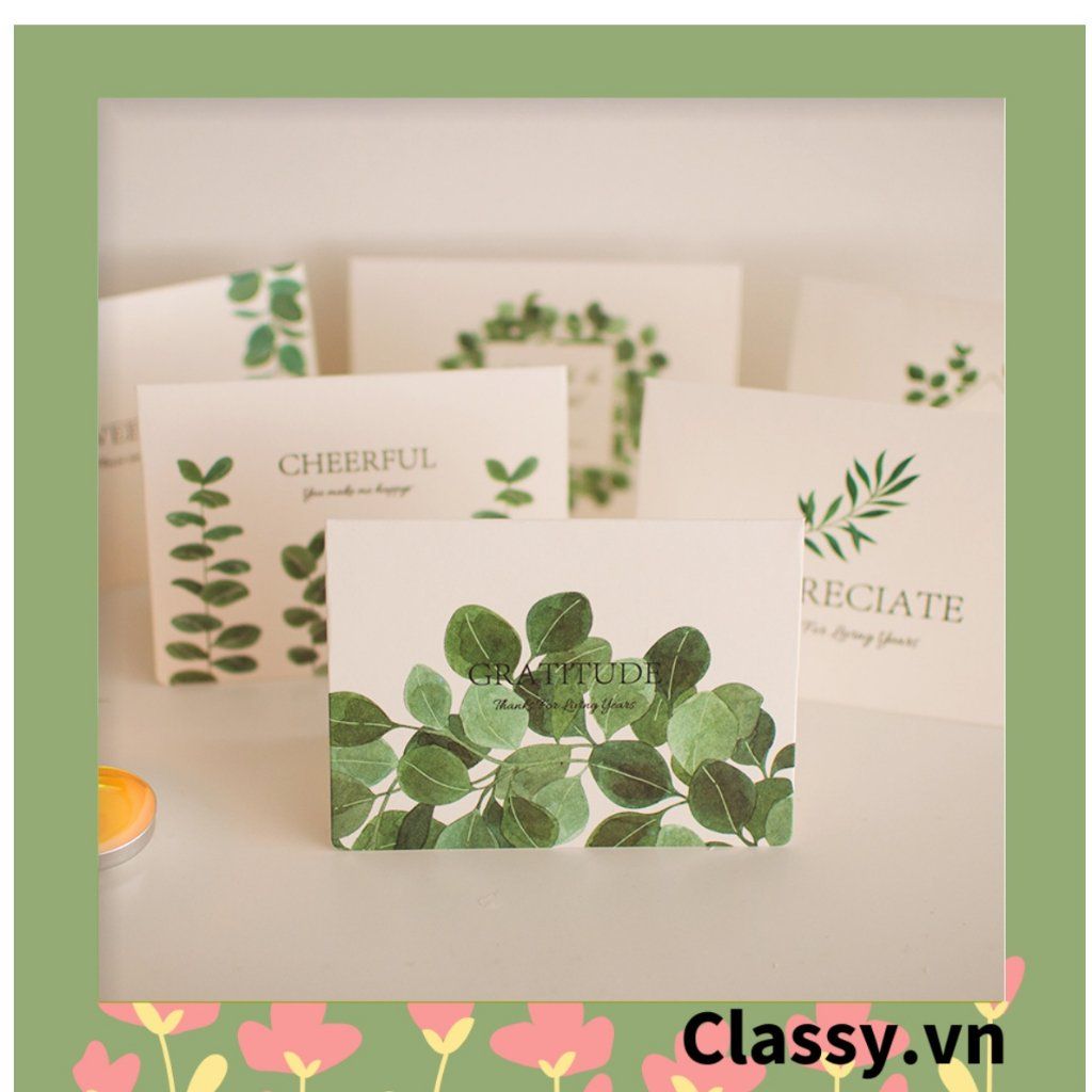  [GIAO HÀNG 7-25 NGÀY] Thiệp Cổ điển Vintage in hình lá cây, giấy art sang trọng kèm phong bì giấy trắng và nhãn dán sticker Q627 