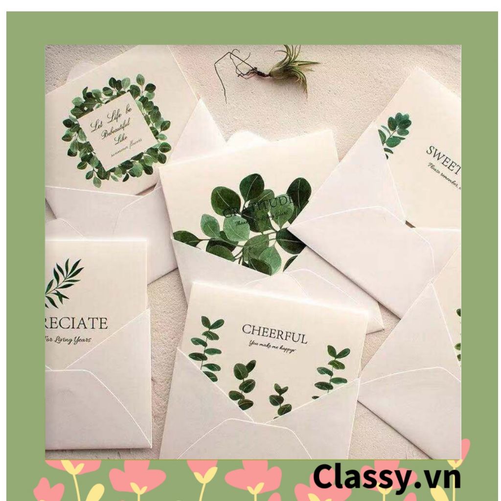  [GIAO HÀNG 7-25 NGÀY] Thiệp Cổ điển Vintage in hình lá cây, giấy art sang trọng kèm phong bì giấy trắng và nhãn dán sticker Q627 