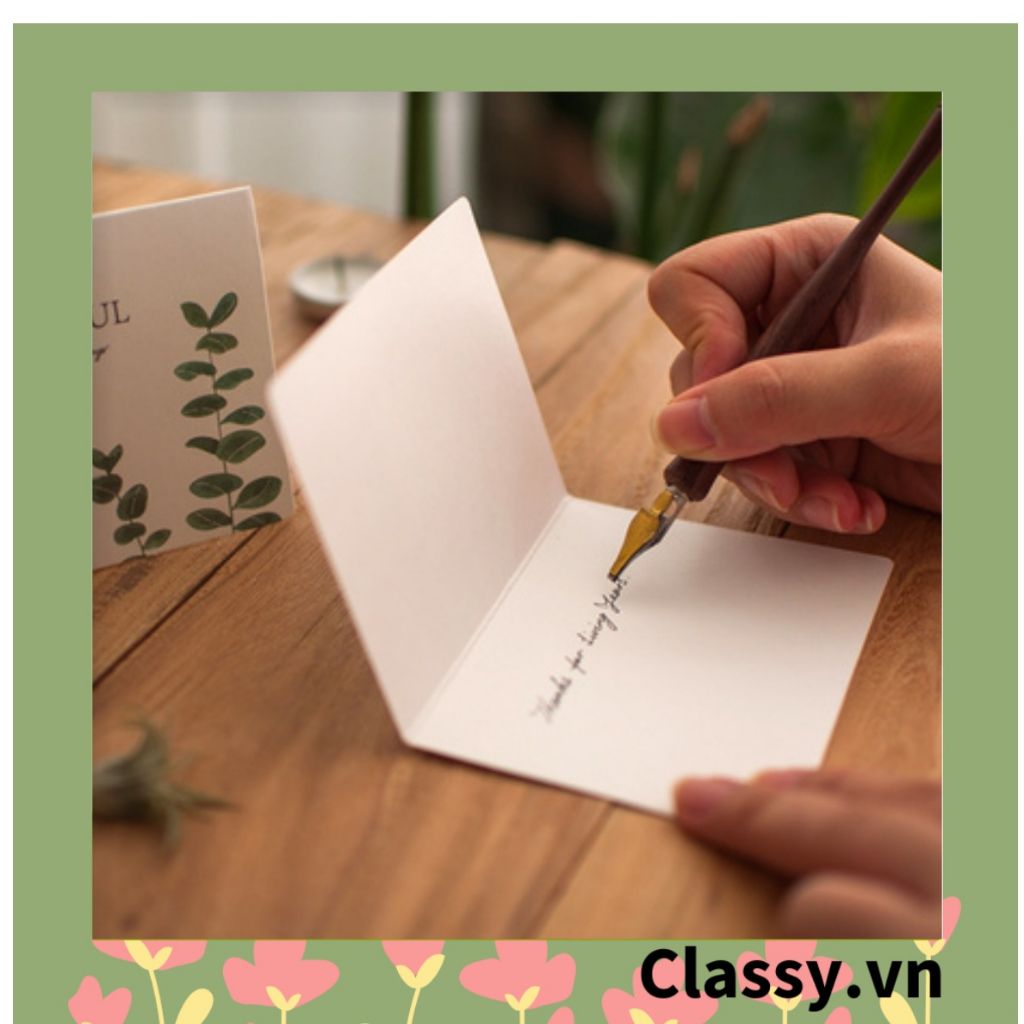  [GIAO HÀNG 7-25 NGÀY] Thiệp Cổ điển Vintage in hình lá cây, giấy art sang trọng kèm phong bì giấy trắng và nhãn dán sticker Q627 
