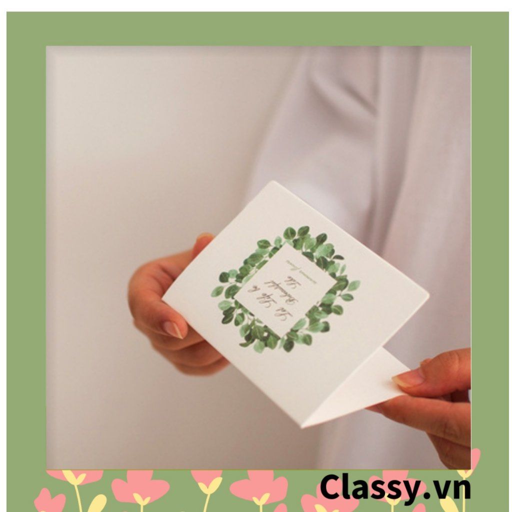  [GIAO HÀNG 7-25 NGÀY] Thiệp Cổ điển Vintage in hình lá cây, giấy art sang trọng kèm phong bì giấy trắng và nhãn dán sticker Q627 