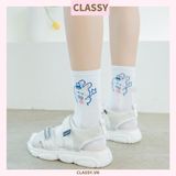  Classy Tất trắng cổ cao chất liệu cotton, họa tiết ngẫu nhiên G1429 