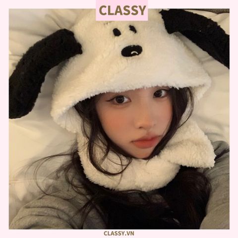  Nón lông ủ ấm hình chú chó trắng, siêu êm, siêu mịn PK1486 