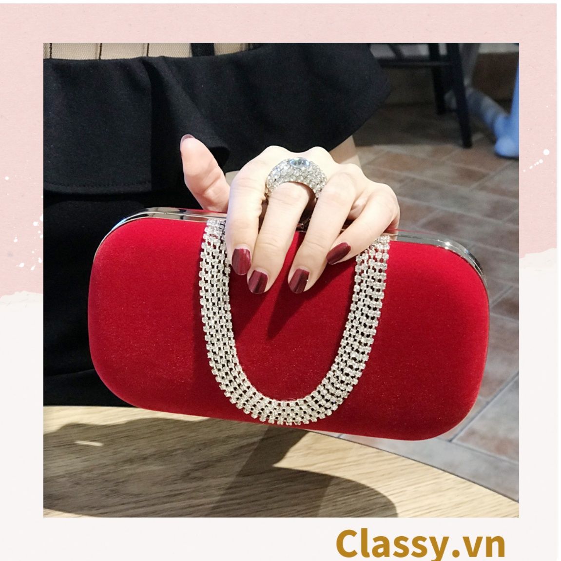  Cốp nhung - Clutch nhung đi tiệc siêu sang Dài 18 CM X Cao 6 CM, đựng vừa điện thoại, son môi 