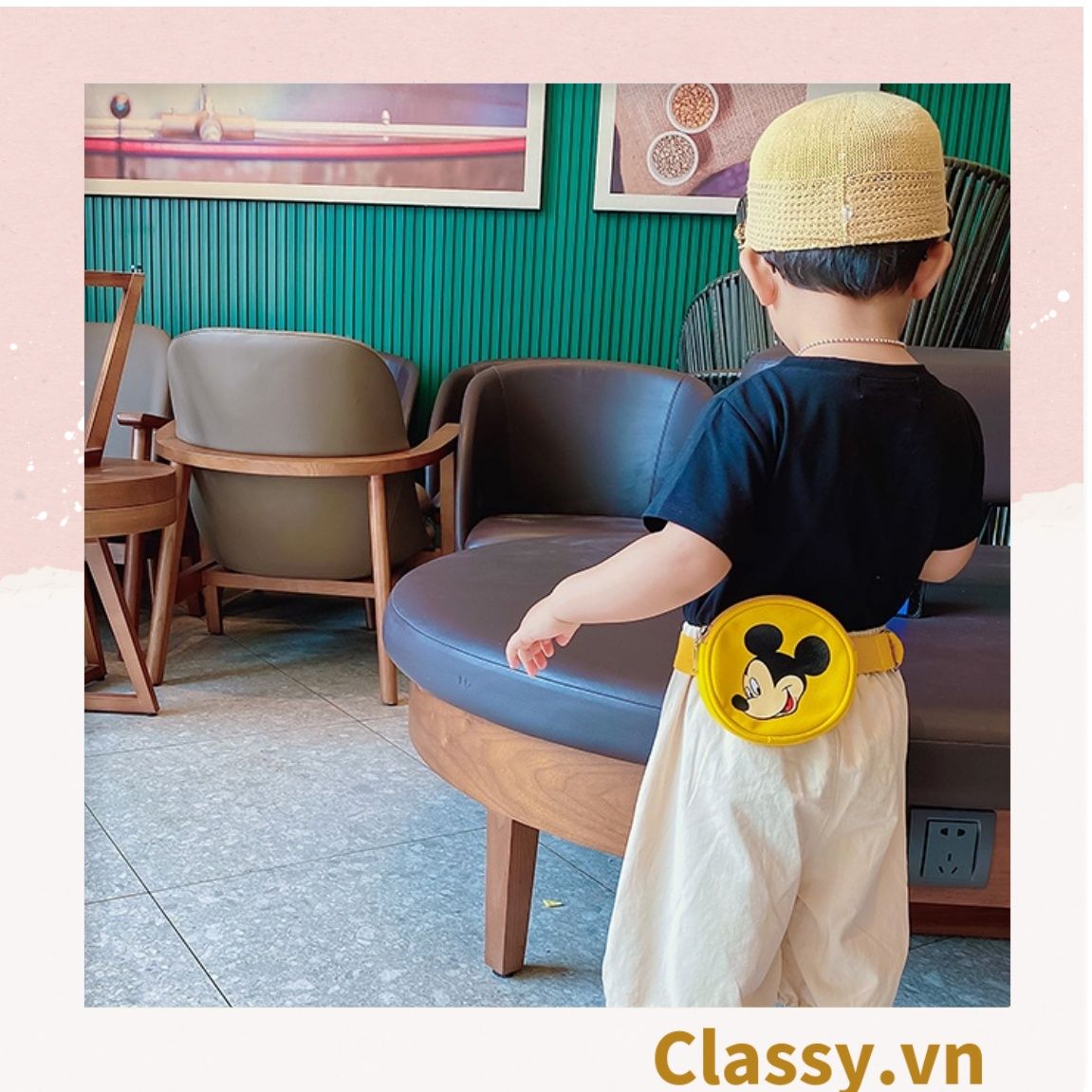  Túi đeo chéo Mickey Vải Canvas Loại cao cấp ❤️đeo hông mini siêu dễ thương cho mẹ và bé 