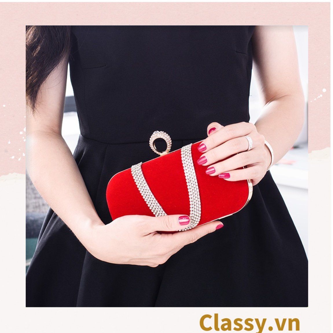  [GIAO HÀNG 7-23580 NGÀY]  Cốp nhung - Clutch nhung đi tiệc siêu sang Dài 18 CM X Cao 6 CM, đựng vừa điện thoại, son môi 