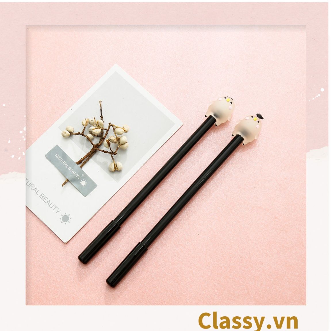  VIẾT GEL MÀU ĐEN 0,38MM; hình bé gà trong suốt cực cute PK482 