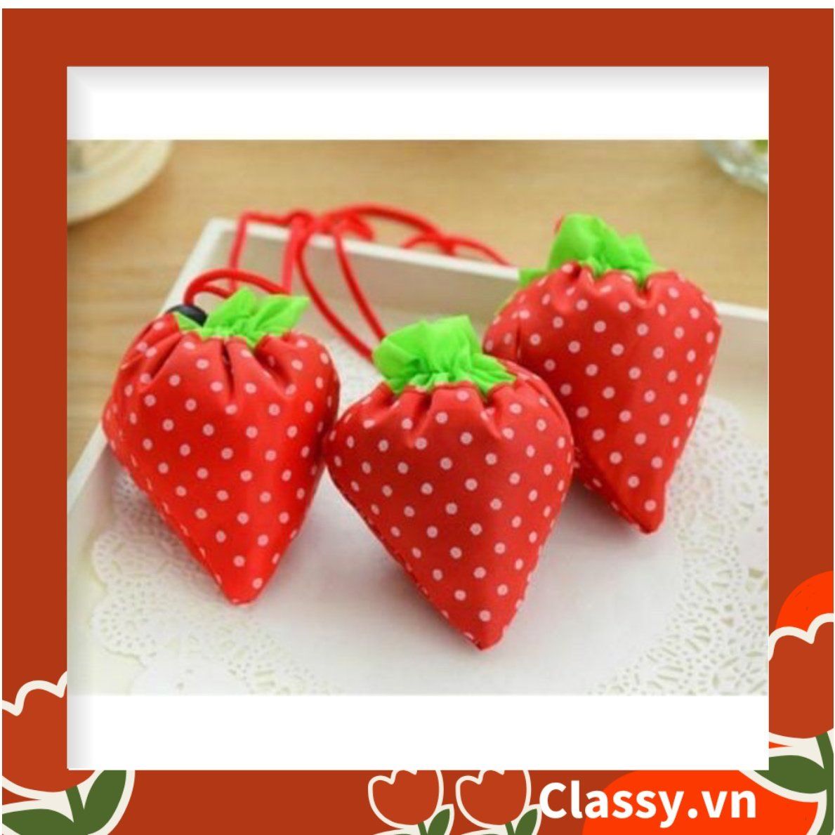  [GIAO HÀNG 7-25 NGÀY]  COMBO 20 chiếc Túi dù gấp gọn hình quả dâu xinh xắn, đi chợ, đi du lịch - Sản phẩm thân thiện với môi trường [T290] 