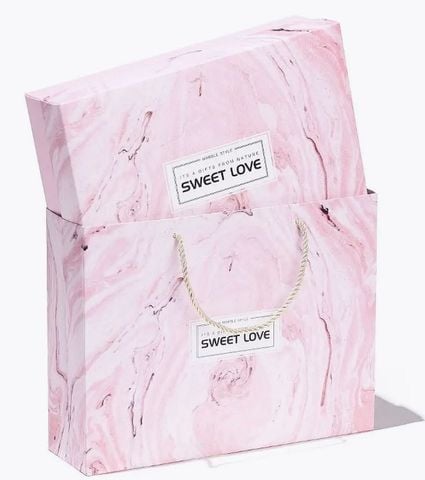  XÉ LẺ Túi giấy hoặc Hộp quà Làm quà tặng 30,5x22x8,5cm hoạ tiết cẩm thạch in chữ SWEET LOVE Q757 