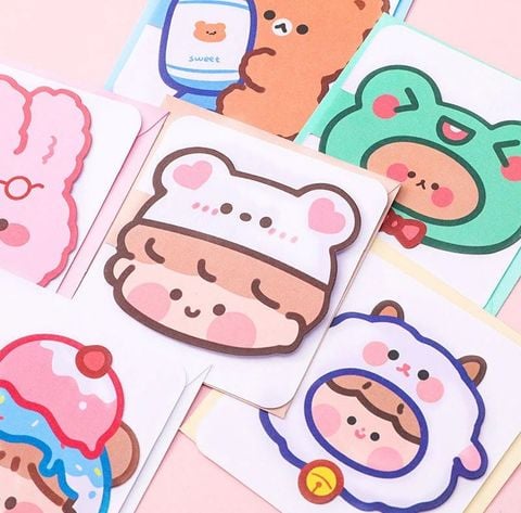  Q941 Thiệp cute Kích thước 9.3 CM|chúc mừng 20-11, Sinh Nhật,  Lễ lạt, Cảm Ơn , Tình Yêu in hình  hoạt hình 