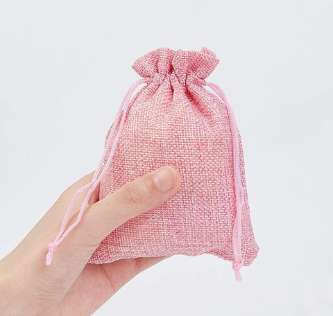  úi dây rút bằng vải lanh kích thước 10x14CM mặt trước in trái tim T1355 