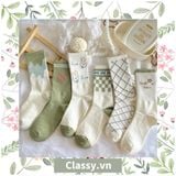  Tất cổ cao, vớ cổ cao tai bèo chất liệu cotton nhiều họa tiết G1390 - G1391 - G1392 - G1393 