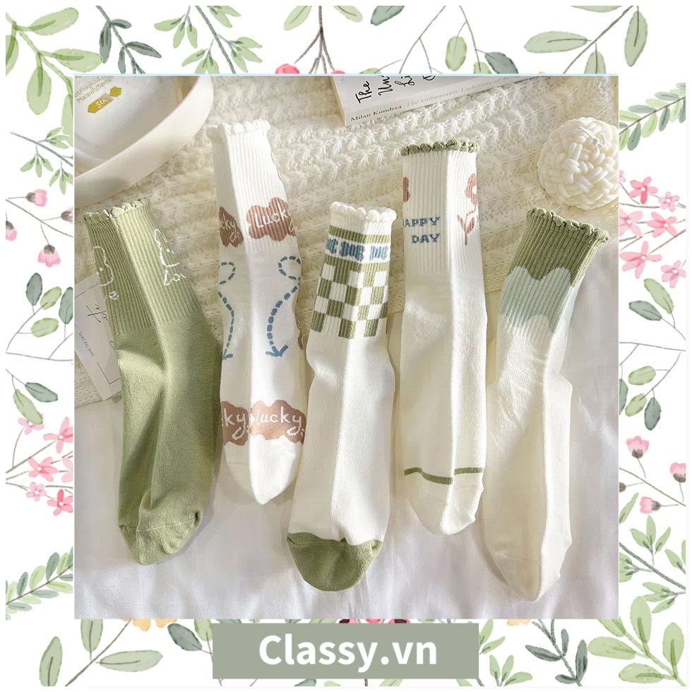  Classy Tất cổ cao, vớ cổ cao tai bèo chất liệu cotton nhiều họa tiết G1390 - G1391 - G1392 - G1393 