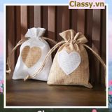  úi dây rút bằng vải lanh kích thước 10x14CM mặt trước in trái tim T1355 