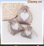  úi dây rút bằng vải lanh kích thước 10x14CM mặt trước in trái tim T1355 